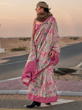 Bewitching Grey Printed Linen Festival Wear Saree With Blouse - Zeel Clothing