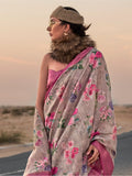 Bewitching Grey Printed Linen Festival Wear Saree With Blouse - Zeel Clothing