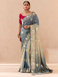 Bewitching Grey Thread Embroidered Viscose Wedding Wear Saree - Zeel Clothing