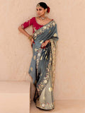 Bewitching Grey Thread Embroidered Viscose Wedding Wear Saree - Zeel Clothing