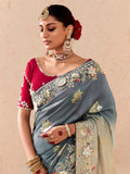 Bewitching Grey Thread Embroidered Viscose Wedding Wear Saree - Zeel Clothing