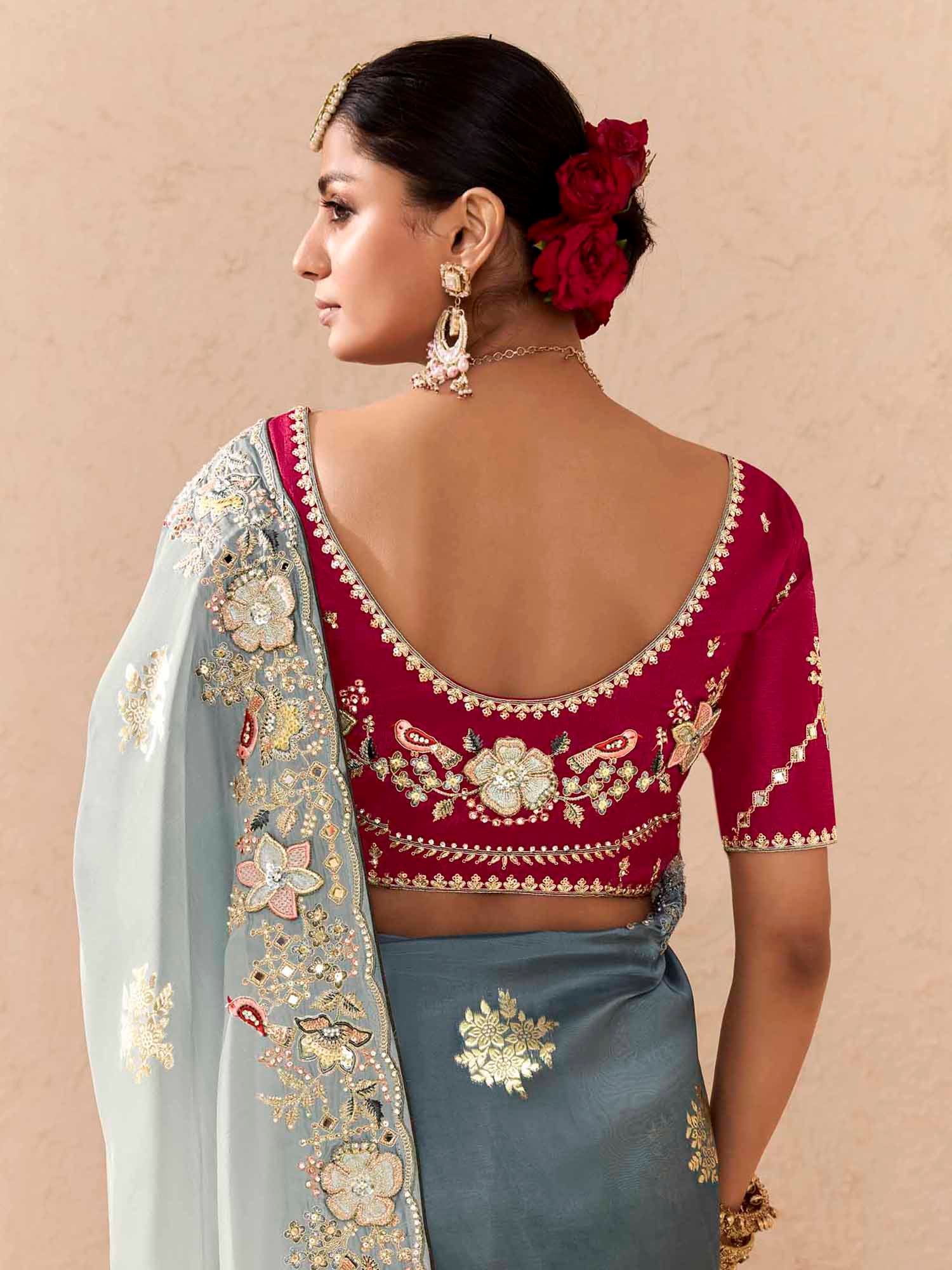 Bewitching Grey Thread Embroidered Viscose Wedding Wear Saree - Zeel Clothing