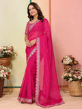 Bewitching Hot Pink Thread Embroidery Organza Event Wear Saree - Zeel Clothing