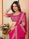 Bewitching Hot Pink Thread Embroidery Organza Event Wear Saree - Zeel Clothing