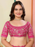 Bewitching Hot Pink Thread Embroidery Organza Event Wear Saree - Zeel Clothing