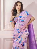 Bewitching Lavender Digital Printed Silk Casual Wear Saree With Blouse - Zeel Clothing