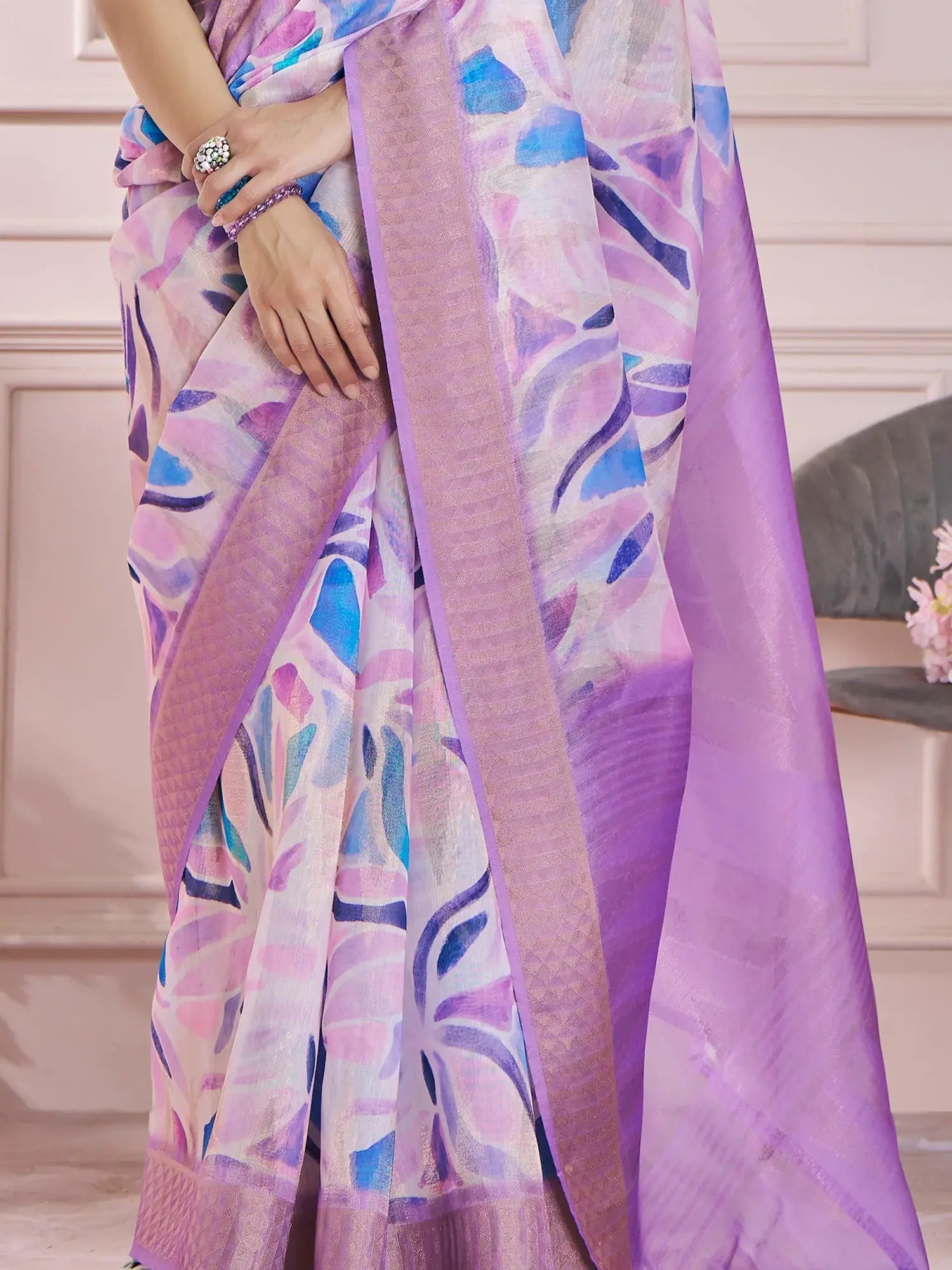 Bewitching Lavender Digital Printed Silk Casual Wear Saree With Blouse - Zeel Clothing