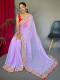 Bewitching Lavender Sequins Georgette Festival Wear Saree With Blouse - Zeel Clothing