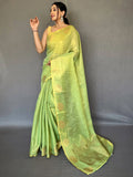 Bewitching Light Green Woven Silk Traditional Saree With Blouse - Zeel Clothing