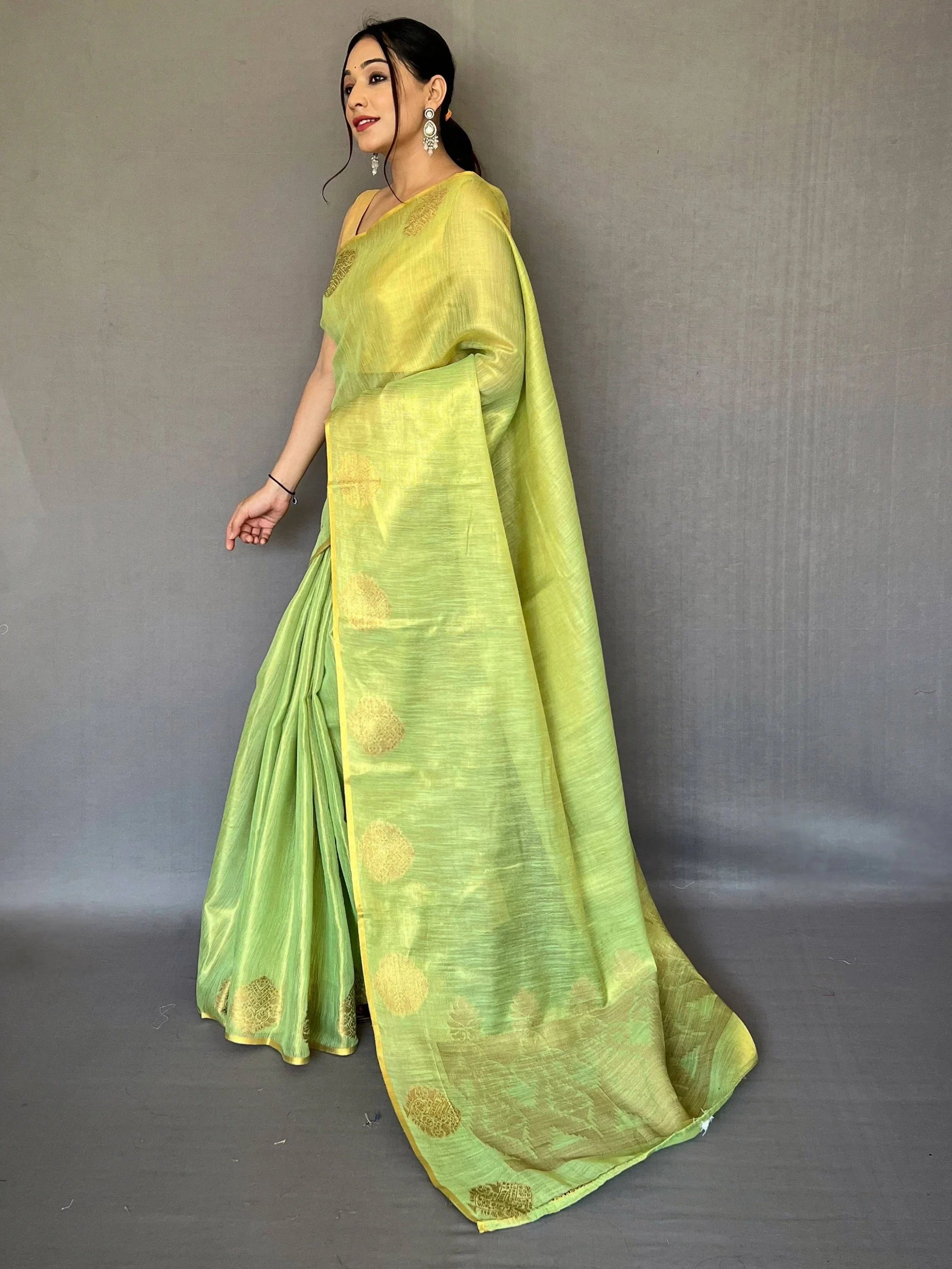 Bewitching Light Green Woven Silk Traditional Saree With Blouse - Zeel Clothing