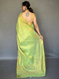 Bewitching Light Green Woven Silk Traditional Saree With Blouse - Zeel Clothing