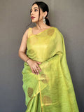 Bewitching Light Green Woven Silk Traditional Saree With Blouse - Zeel Clothing