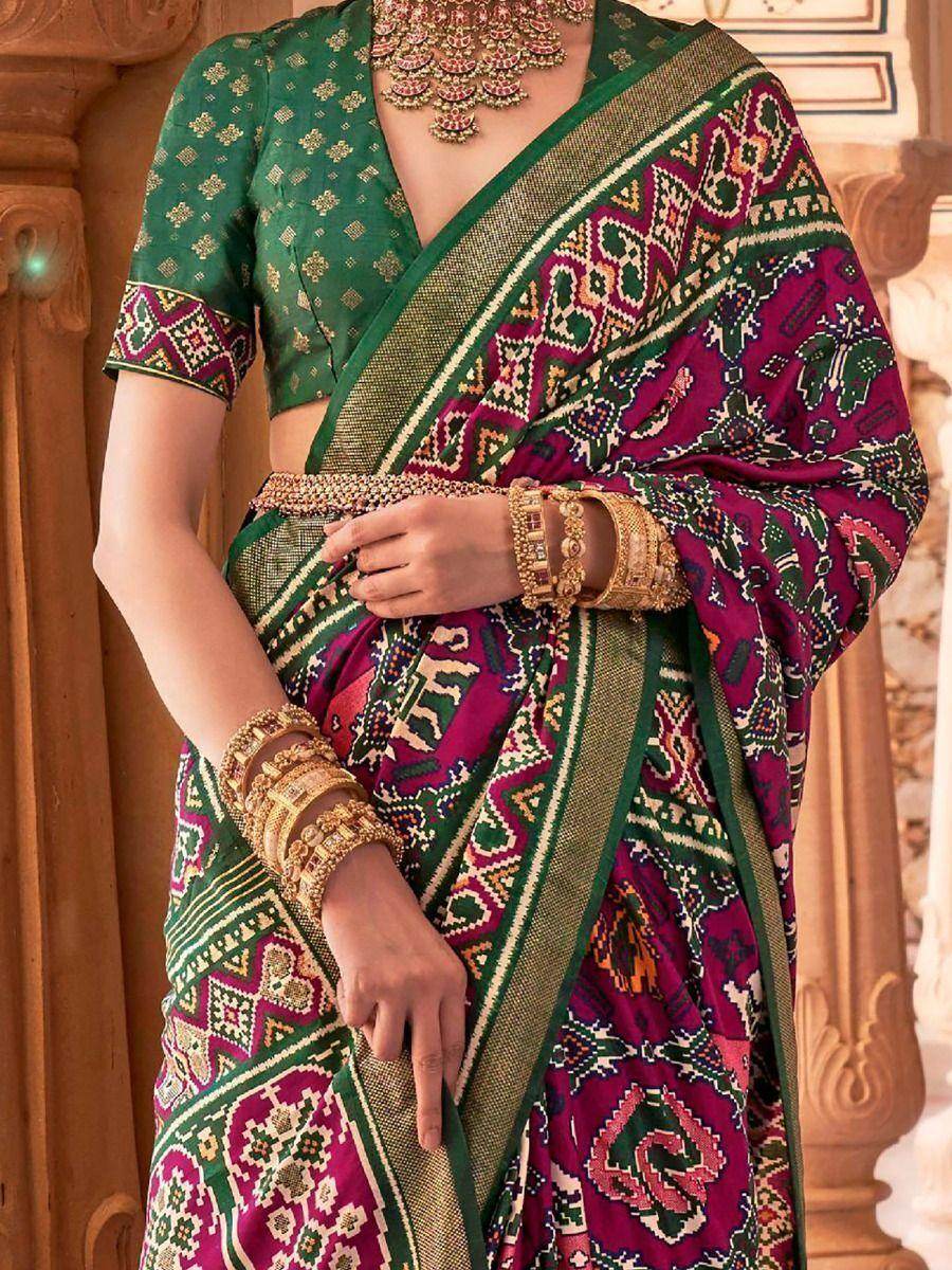 Bewitching Magenta Patola Printed Silk Event Wear Saree - Zeel Clothing
