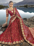 Bewitching Maroon Bandhani Printed Satin Saree With Blouse - Zeel Clothing