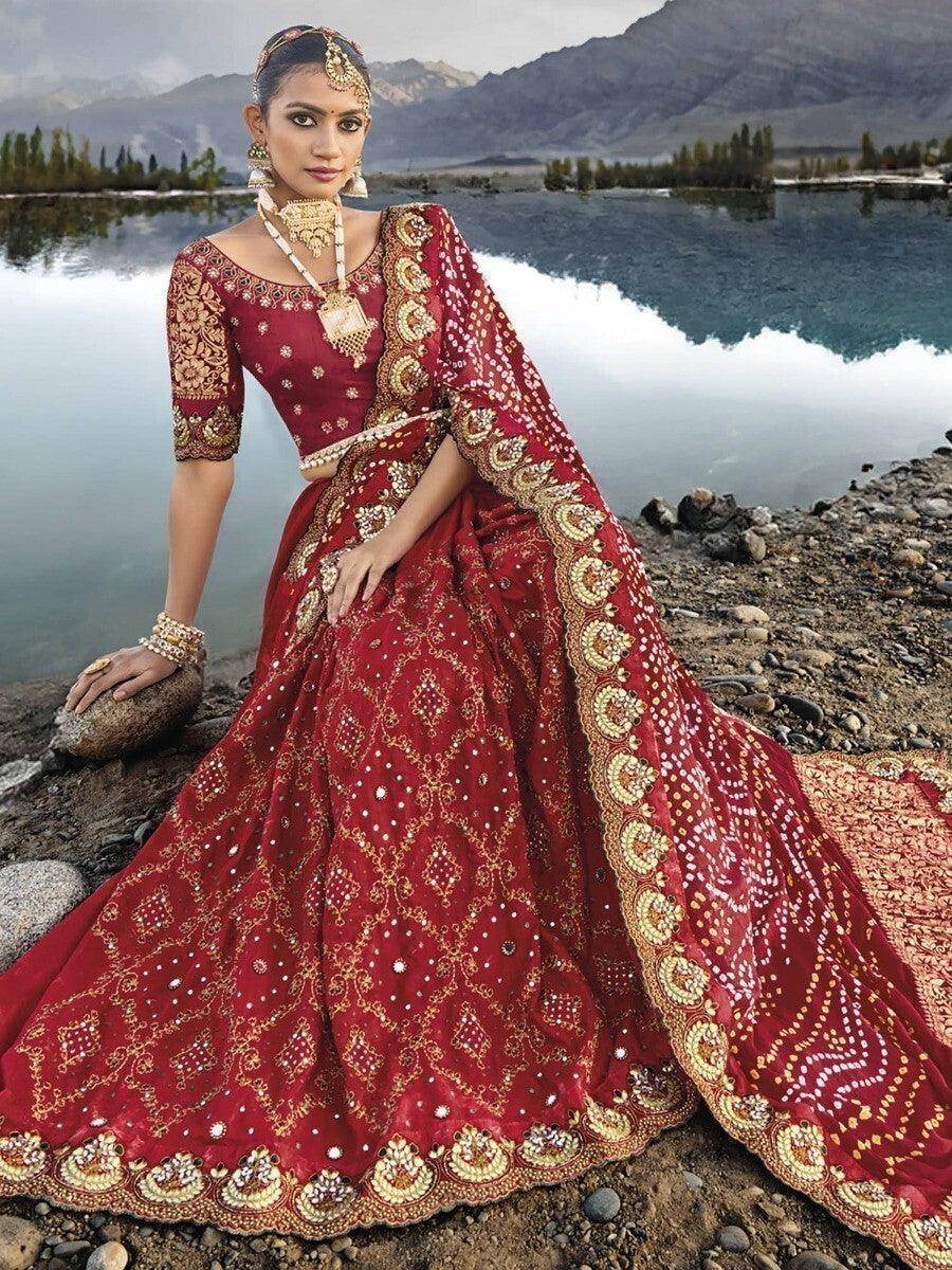 Bewitching Maroon Bandhani Printed Satin Saree With Blouse - Zeel Clothing