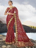 Bewitching Maroon Bandhani Printed Satin Saree With Blouse - Zeel Clothing