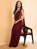 Bewitching Maroon Lycra Ready To Wear Saree With Mirror Work Blouse - Zeel Clothing