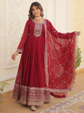 Bewitching Maroon Sequins Georgette Festival Wear Gown With Dupatta - Zeel Clothing