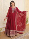 Bewitching Maroon Sequins Georgette Festival Wear Gown With Dupatta - Zeel Clothing