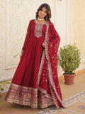Bewitching Maroon Sequins Georgette Festival Wear Gown With Dupatta - Zeel Clothing