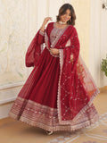 Bewitching Maroon Sequins Georgette Festival Wear Gown With Dupatta - Zeel Clothing