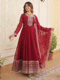 Bewitching Maroon Sequins Georgette Festival Wear Gown With Dupatta - Zeel Clothing