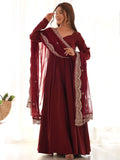 Bewitching Maroon Silk Traditional Anarkali Suit With Dupatta