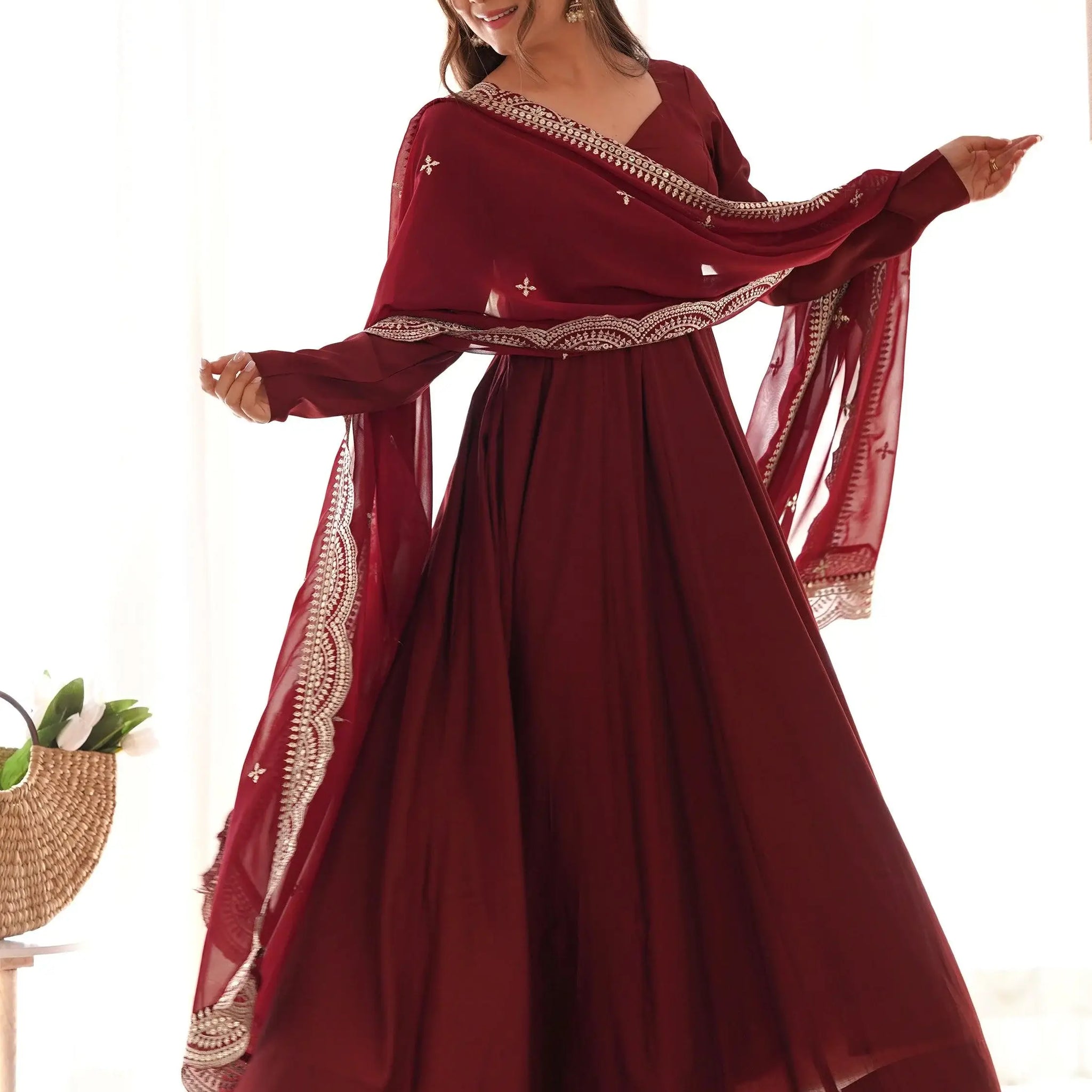 Bewitching Maroon Silk Traditional Anarkali Suit With Dupatta - Zeel Clothing