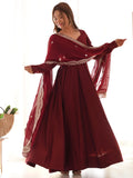 Bewitching Maroon Silk Traditional Anarkali Suit With Dupatta - Zeel Clothing