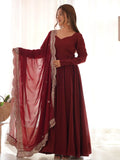 Bewitching Maroon Silk Traditional Anarkali Suit With Dupatta - Zeel Clothing