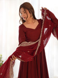 Bewitching Maroon Silk Traditional Anarkali Suit With Dupatta
