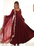 Bewitching Maroon Silk Traditional Anarkali Suit With Dupatta - Zeel Clothing