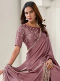 Bewitching Mauve Lace Work Satin Silk Party Wear Saree With Blouse - Zeel Clothing