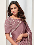 Bewitching Mauve Lace Work Satin Silk Party Wear Saree With Blouse - Zeel Clothing