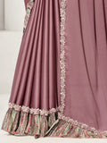 Bewitching Mauve Lace Work Satin Silk Party Wear Saree With Blouse - Zeel Clothing