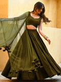 Bewitching Mehendi Green Sequins Georgette Lehenga Choli With Net Dupatta - Zeel Clothing
