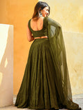 Bewitching Mehendi Green Sequins Georgette Lehenga Choli With Net Dupatta - Zeel Clothing