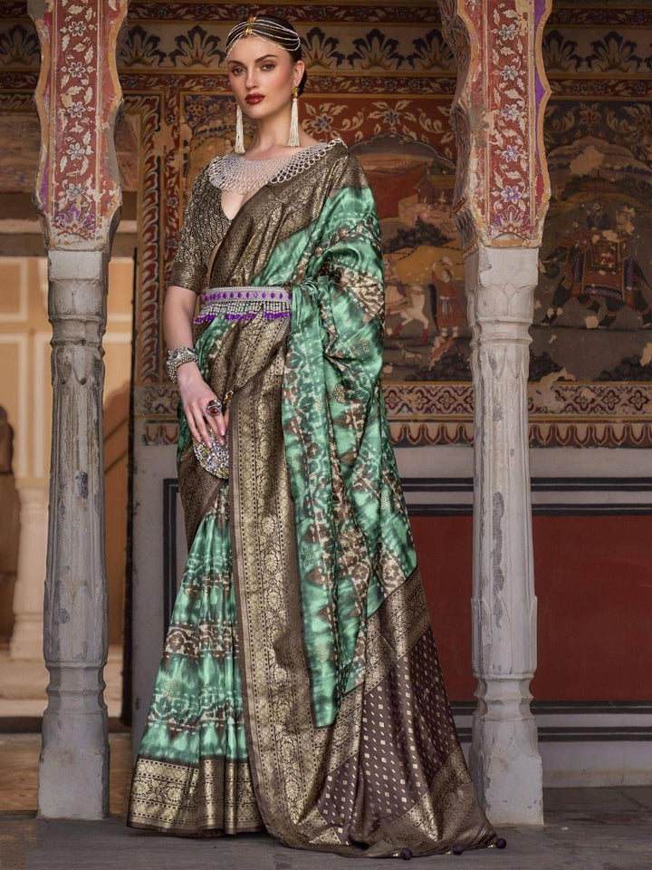 Bewitching Mint Green Digital Print Traditional Silk Saree With Blouse