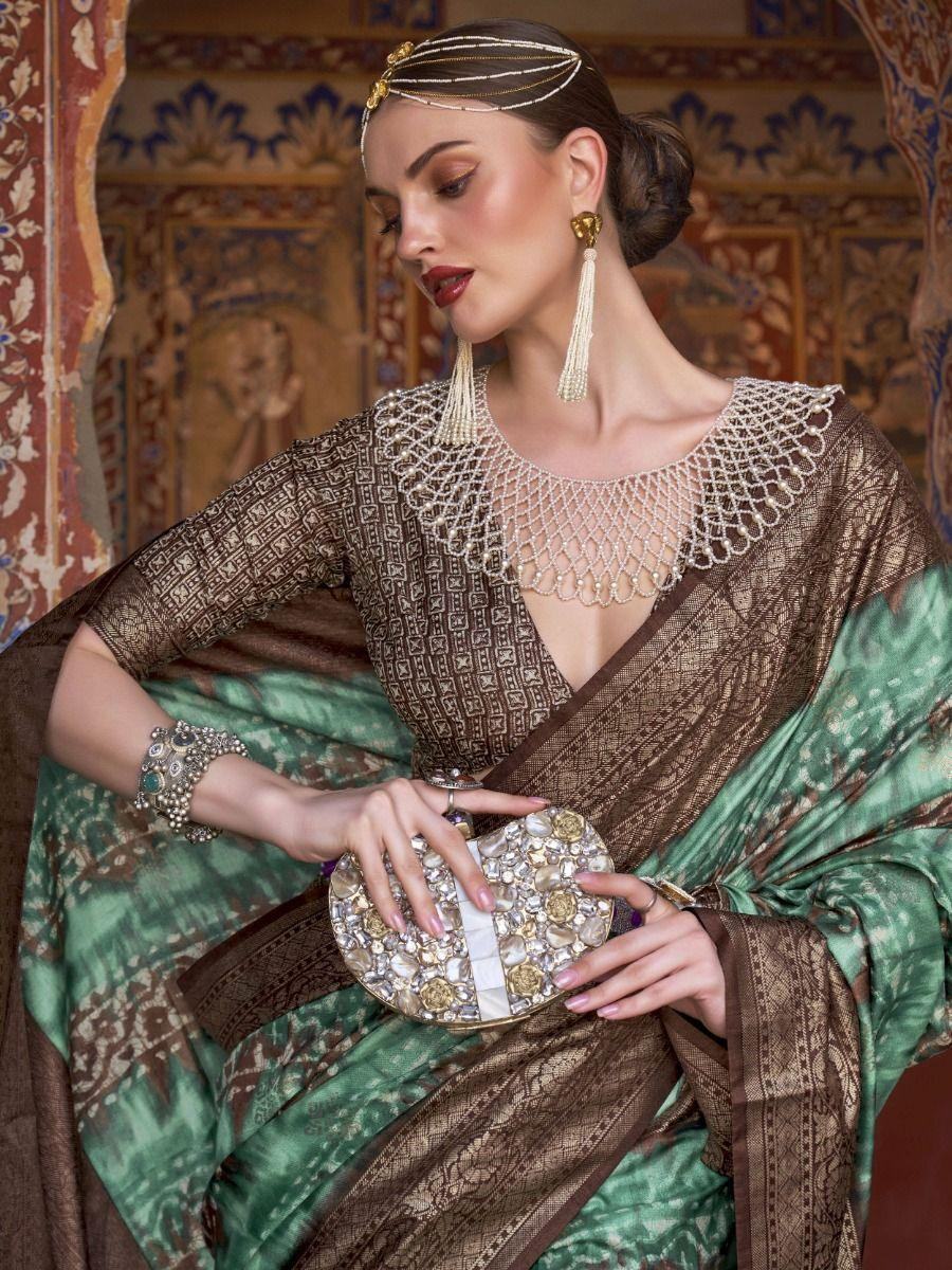 Bewitching Mint Green Digital Print Traditional Silk Saree With Blouse