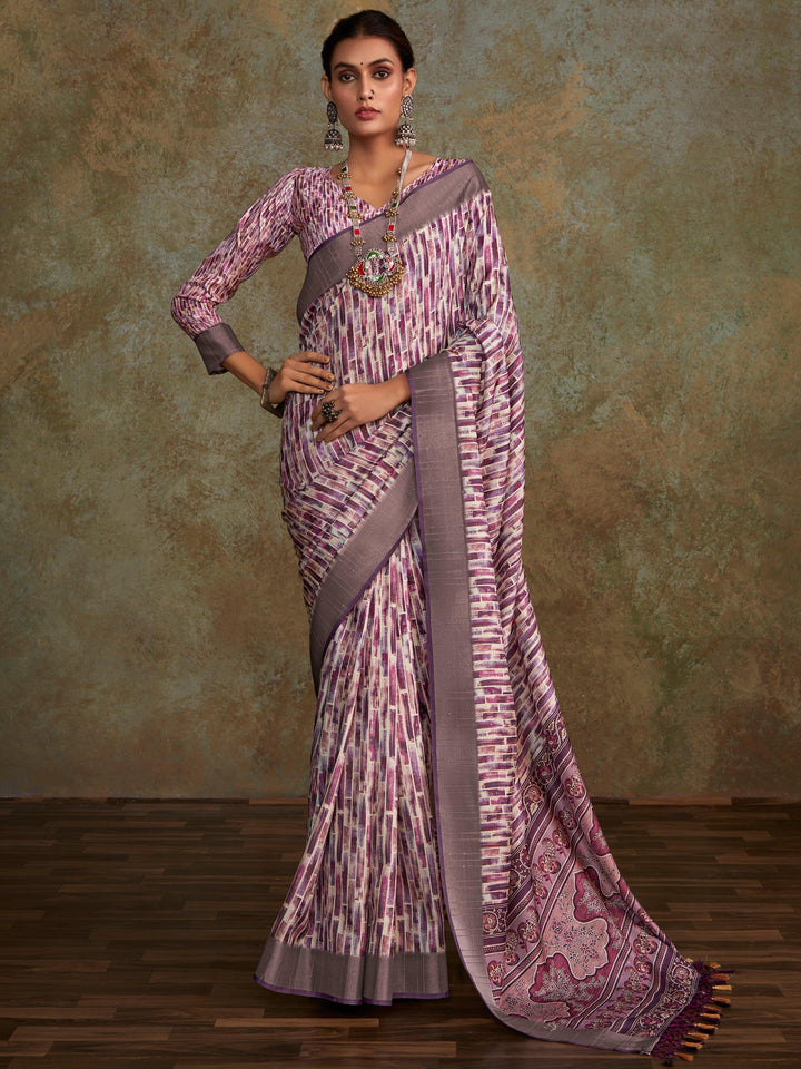 Bewitching Multi-Color Digital Printed Silk Traditional Saree With Blouse