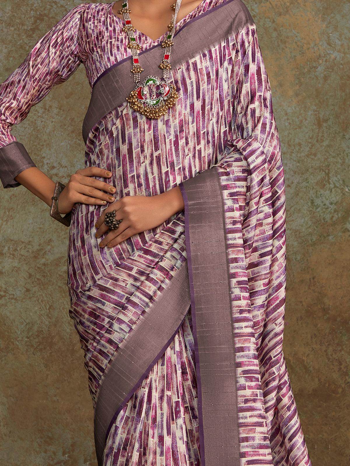 Bewitching Multi-Color Digital Printed Silk Traditional Saree With Blouse - Zeel Clothing