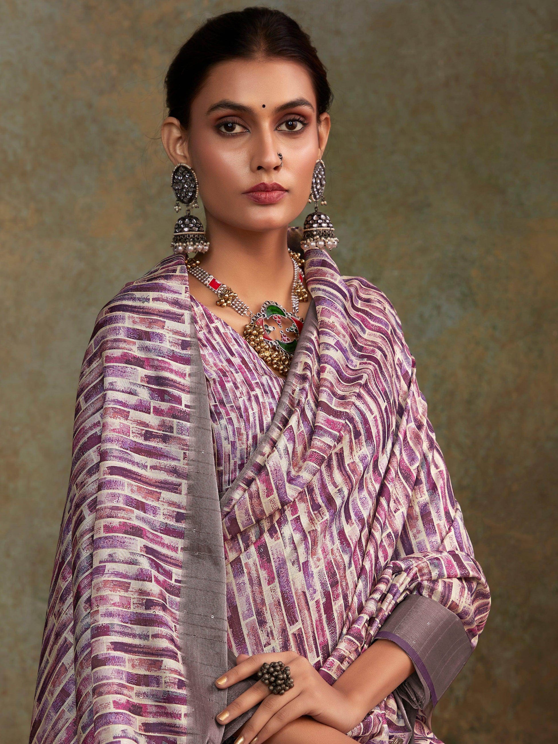 Bewitching Multi-Color Digital Printed Silk Traditional Saree With Blouse - Zeel Clothing
