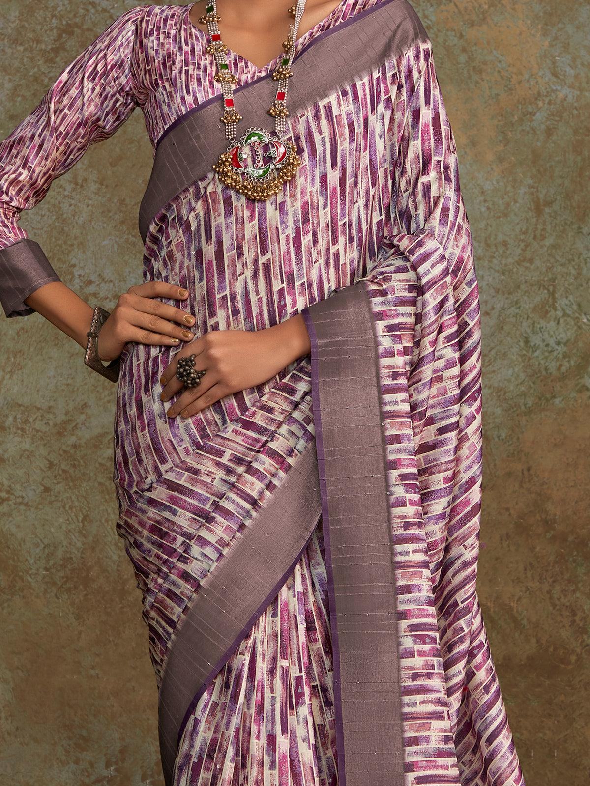 Bewitching Multi-Color Digital Printed Silk Traditional Saree With Blouse
