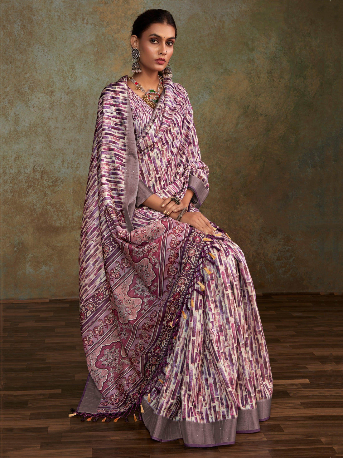 Bewitching Multi-Color Digital Printed Silk Traditional Saree With Blouse - Zeel Clothing