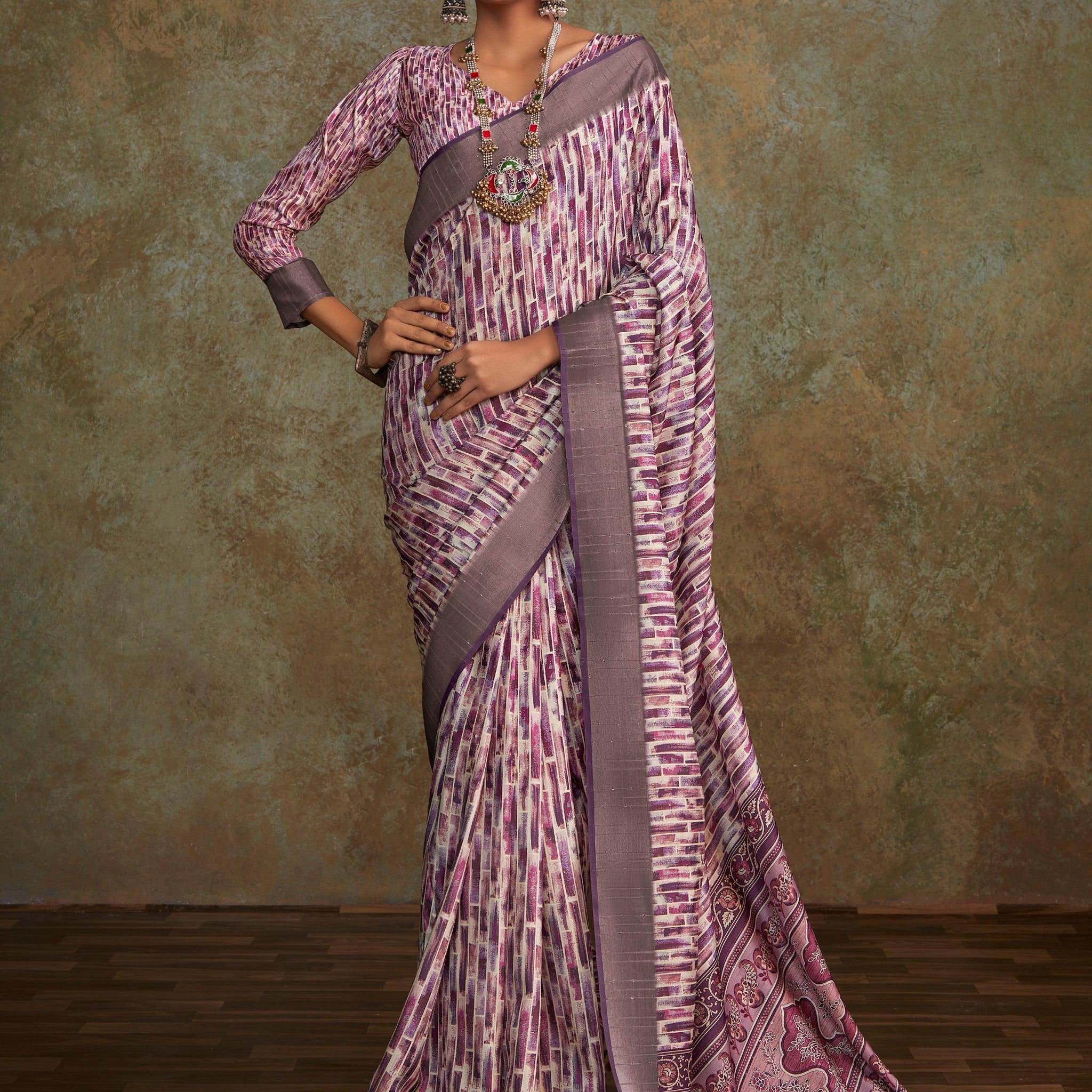 Bewitching Multi-Color Digital Printed Silk Traditional Saree With Blouse - Zeel Clothing