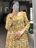 Bewitching Mustard Yellow Digital Printed Georgette Casual Wear Gown - Zeel Clothing