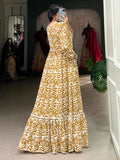 Bewitching Mustard Yellow Digital Printed Georgette Casual Wear Gown - Zeel Clothing