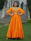 Bewitching Mustard Yellow Gamthi Work Rayon Navratri Wear Gown - Zeel Clothing