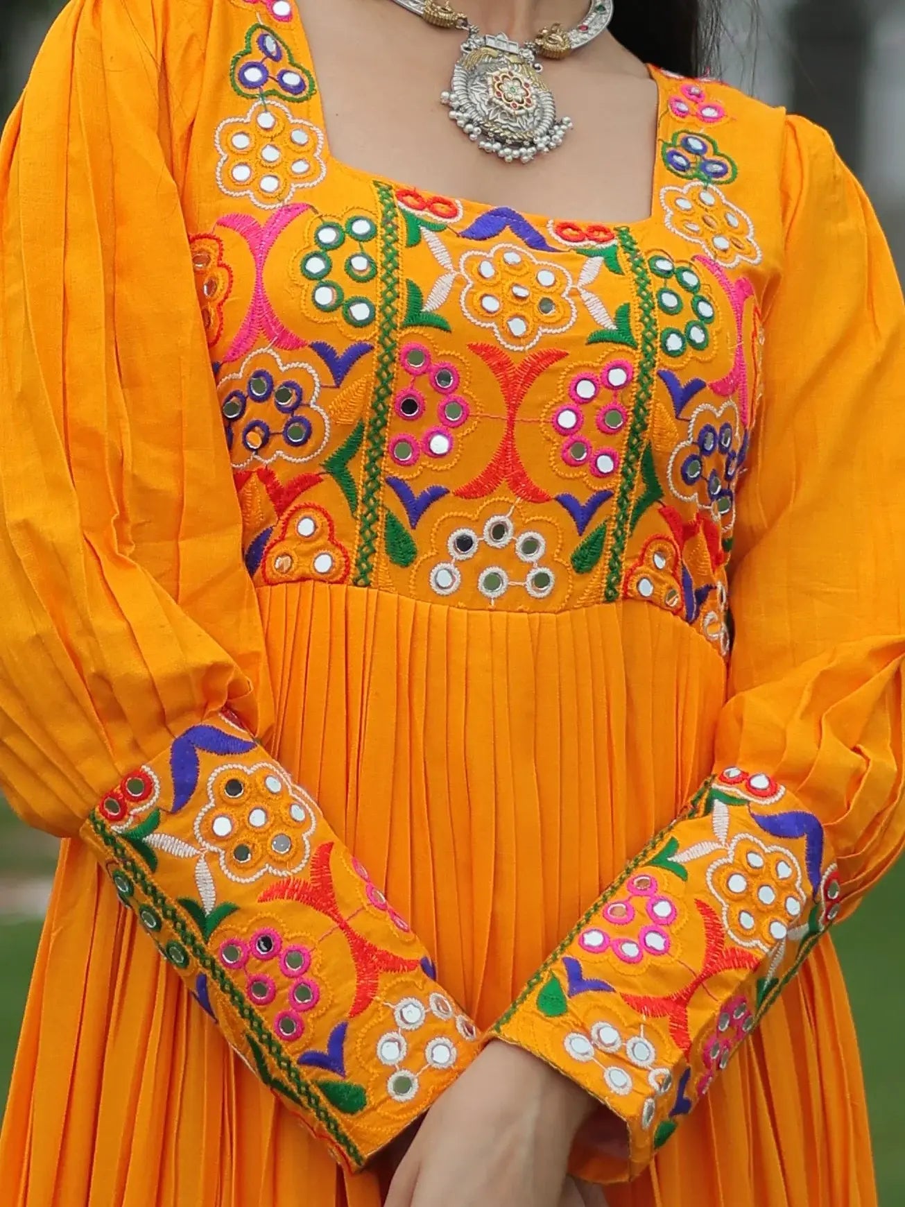 Bewitching Mustard Yellow Gamthi Work Rayon Navratri Wear Gown - Zeel Clothing
