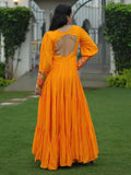Bewitching Mustard Yellow Gamthi Work Rayon Navratri Wear Gown - Zeel Clothing